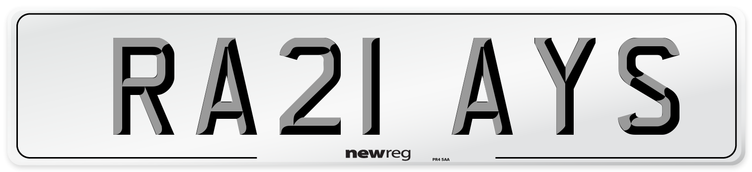 RA21 AYS Number Plate from New Reg